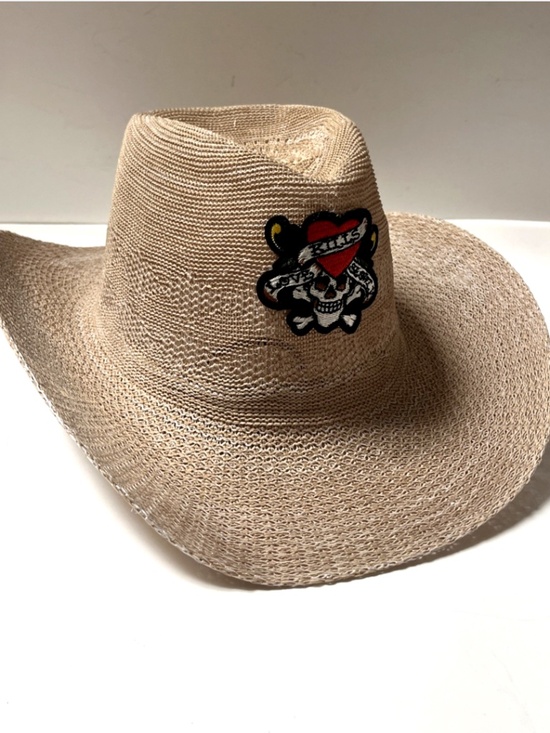 Ed Hardy Cowboy Hat Skull Heart Red Floral Embroidered Straw Western OS NWT main image 7